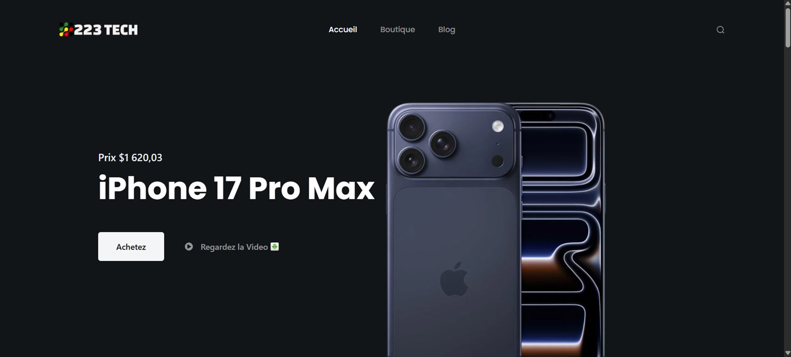 Aperçu du projet Tech 223 Shop, boutique e-commerce hardware